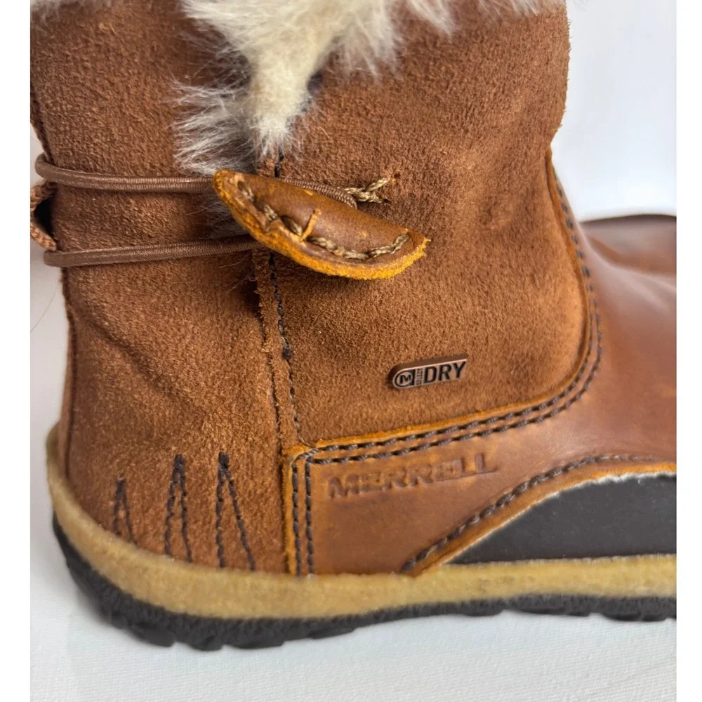 Merrell M Select DRY Brown Leather Suede Faux Fur Waterproof Boots  Womens 7.5